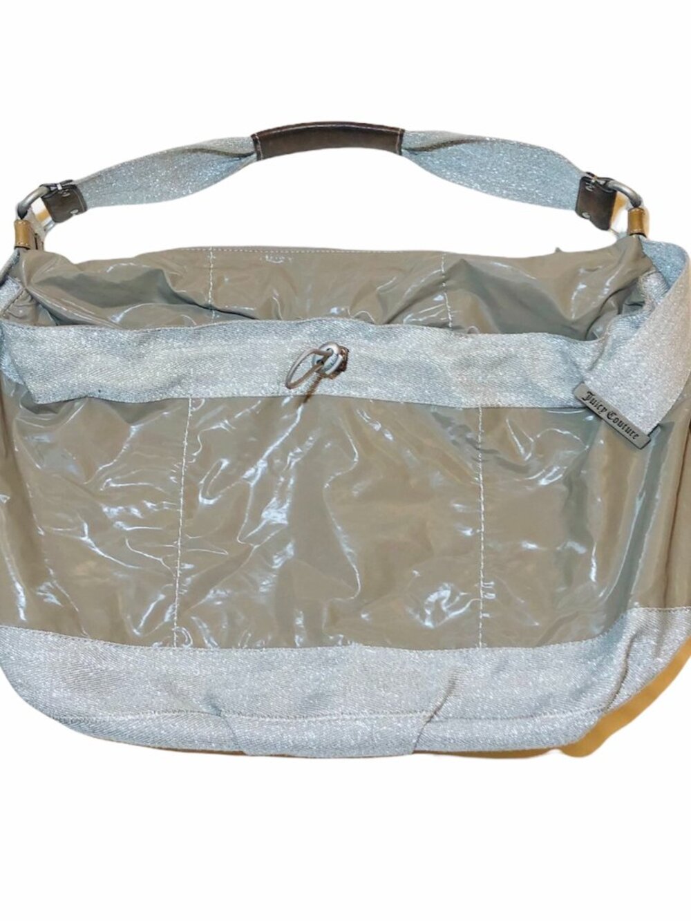 Juicy Couture Taupe Shimmery Hobo Shoulder Bag Duffle Logo Hardware